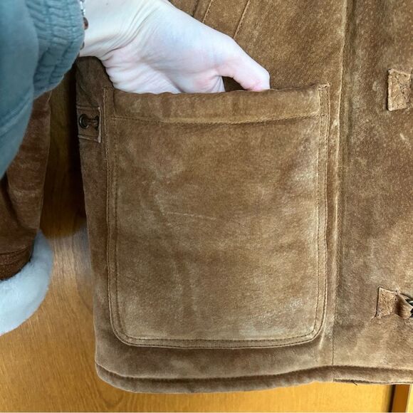 VTG Gallery Leather Suede Penny Lane Sherpa Driving Coat Size Medium - Picture 5 of 16